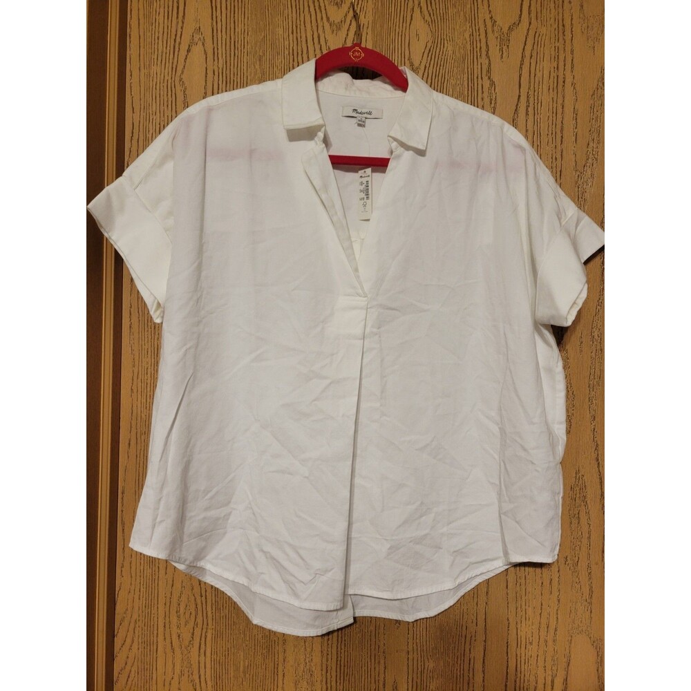 Madewell Women's White Short Sleeve Collared Button-Up Blouse Size M H6699